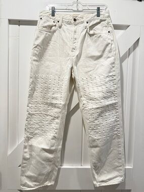 Etica Cream White High-Waist Textured Jeans